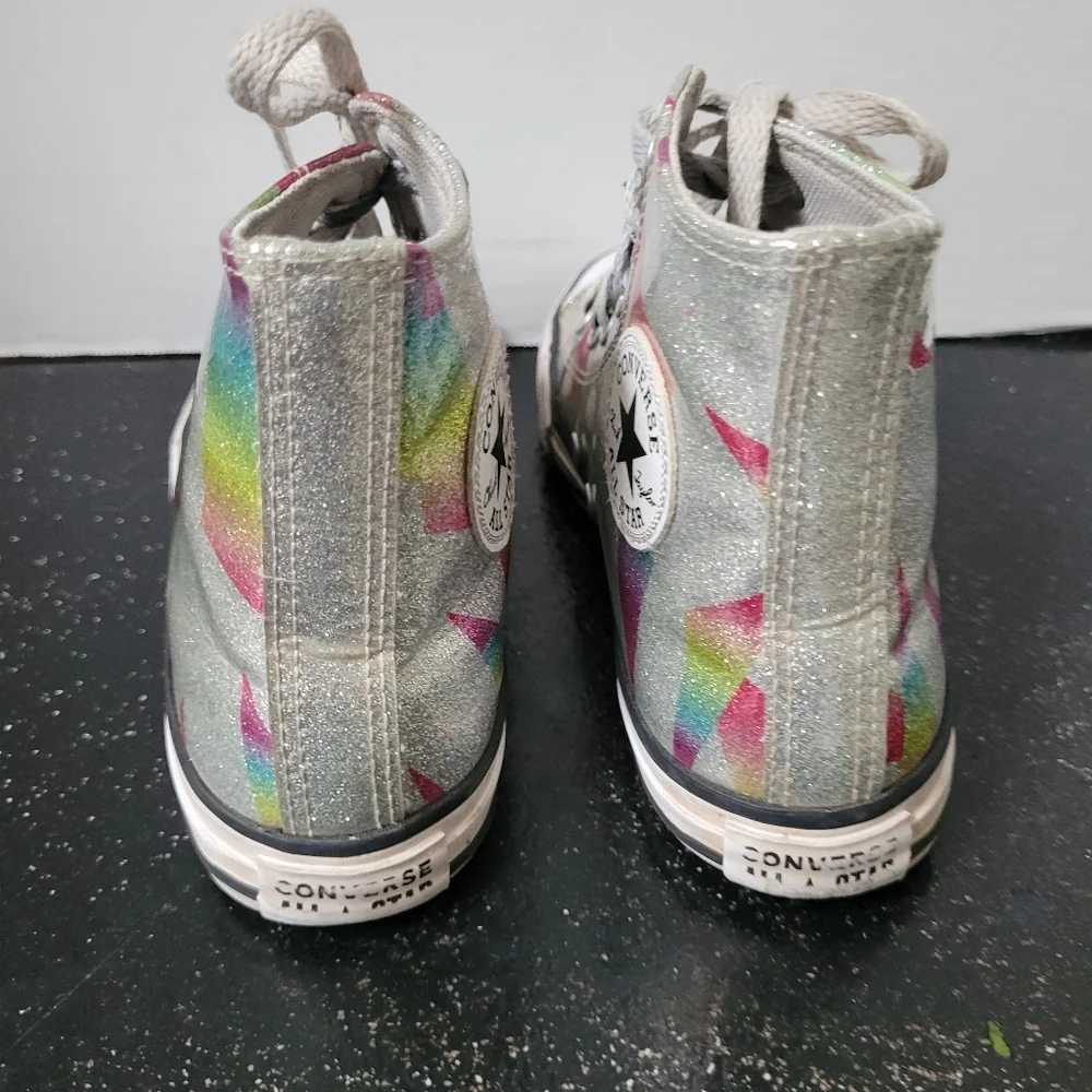 Converse Silver High-Top Sneakers with Rainbow Accents